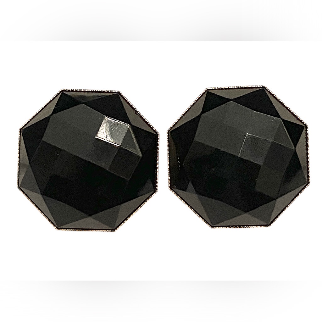 Les Bernard Vintage Black Octagonal Faceted Earrings Pierced